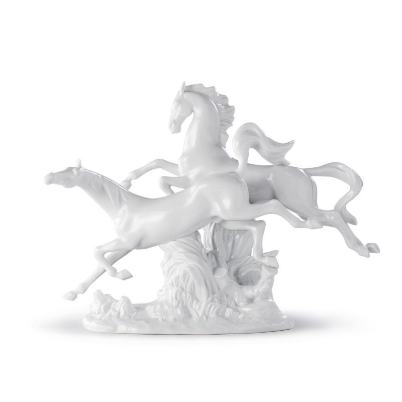 Figura de porcelana de Lladró Caballos al galope (blanco)
