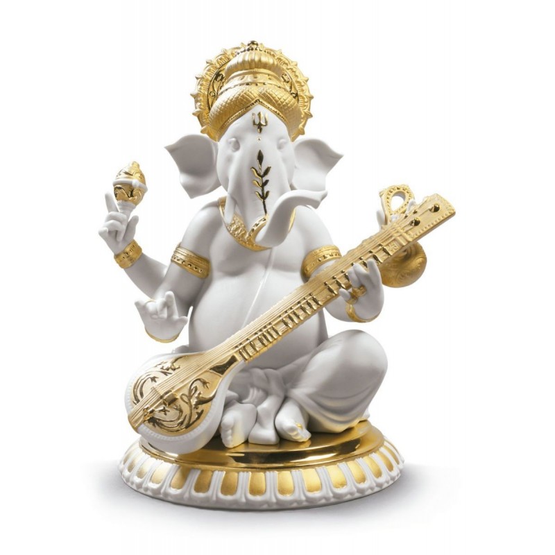 Ganesha con Veena (Re-Deco dorado)