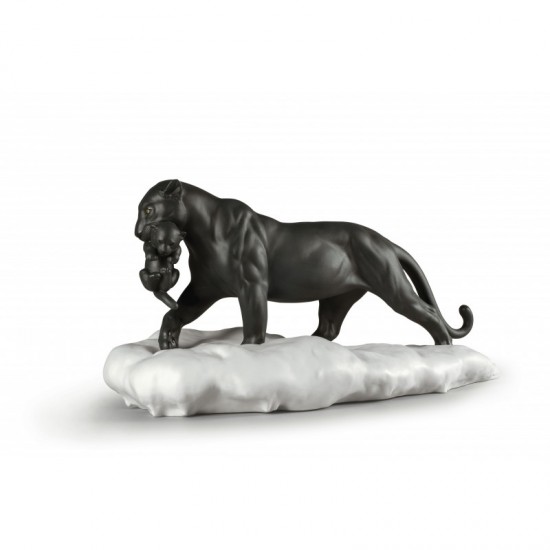 Figura de porcelana de Lladró Pantera negra con cachorro