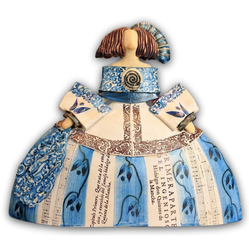 Figure de Menina en céramique avec robe bleue par Rosa Luis Elordui
