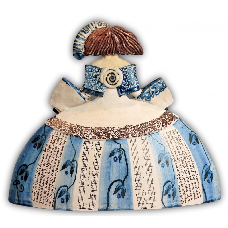 Ceramic Menina figure with blue dress handmaded by Rosa Luis Elordui_back view