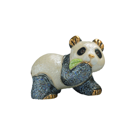 Figurine en Céramique Ours Panda Mangeant en Bambou par De Rosa