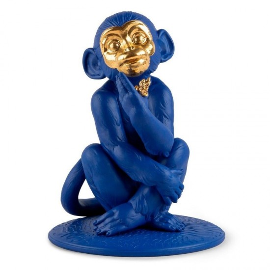 Figurine en porcelaine de Lladró d'un singe bleu-or