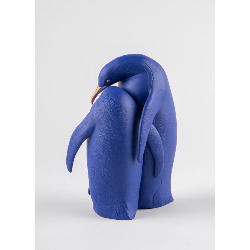 Figura de porcelana Lladró Familia de pingüinos (azul-dorado)_vista 3/4