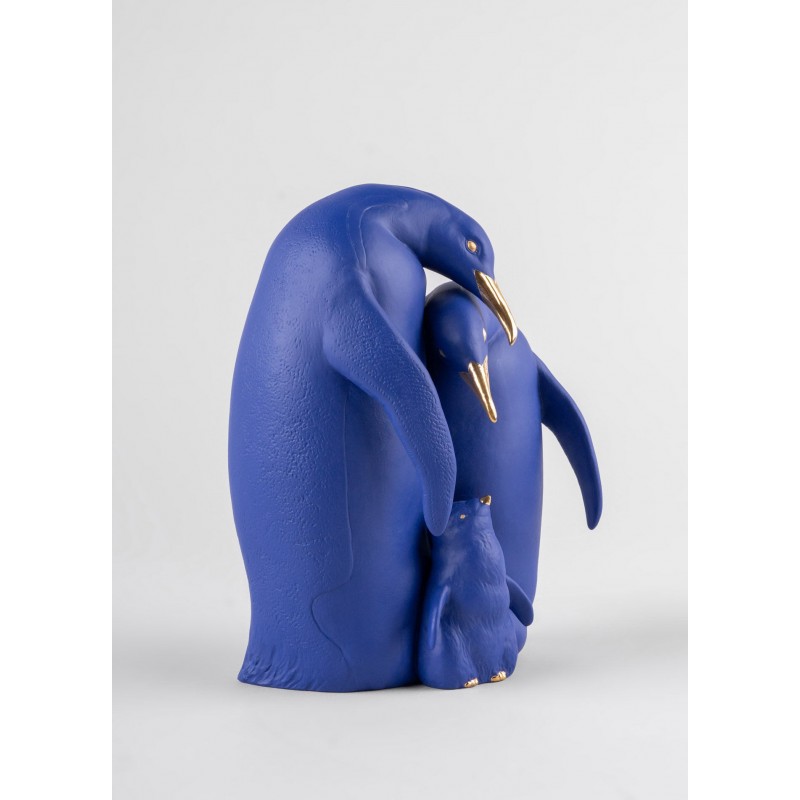 Figura de porcelana Lladró Familia de pingüinos (azul-dorado)_perfíl 2