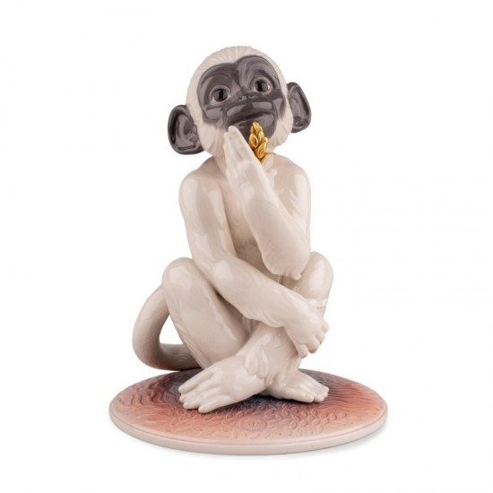 Figura de porcelana Lladró de un mono blanco