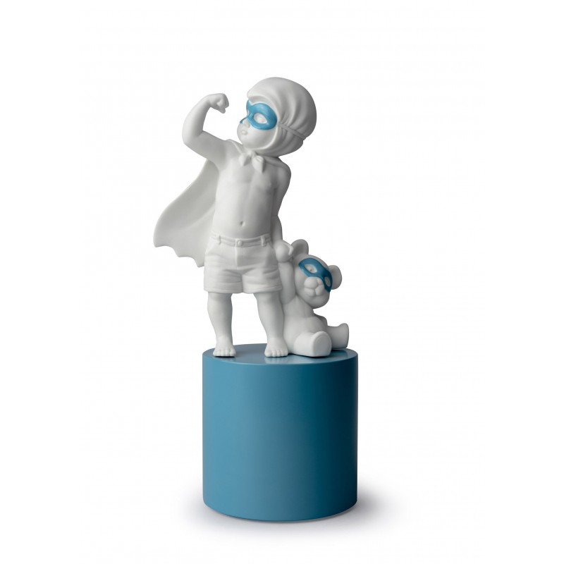 Figurine en porcelaine Lladró Bébé super-héros avec ours en peluche