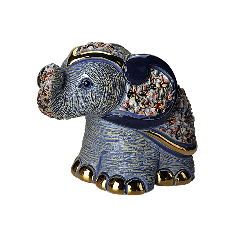 2 figuras de elefante de la suerte hechas a mano en cerámica azul celadón -  Elefantes azules de la suerte
