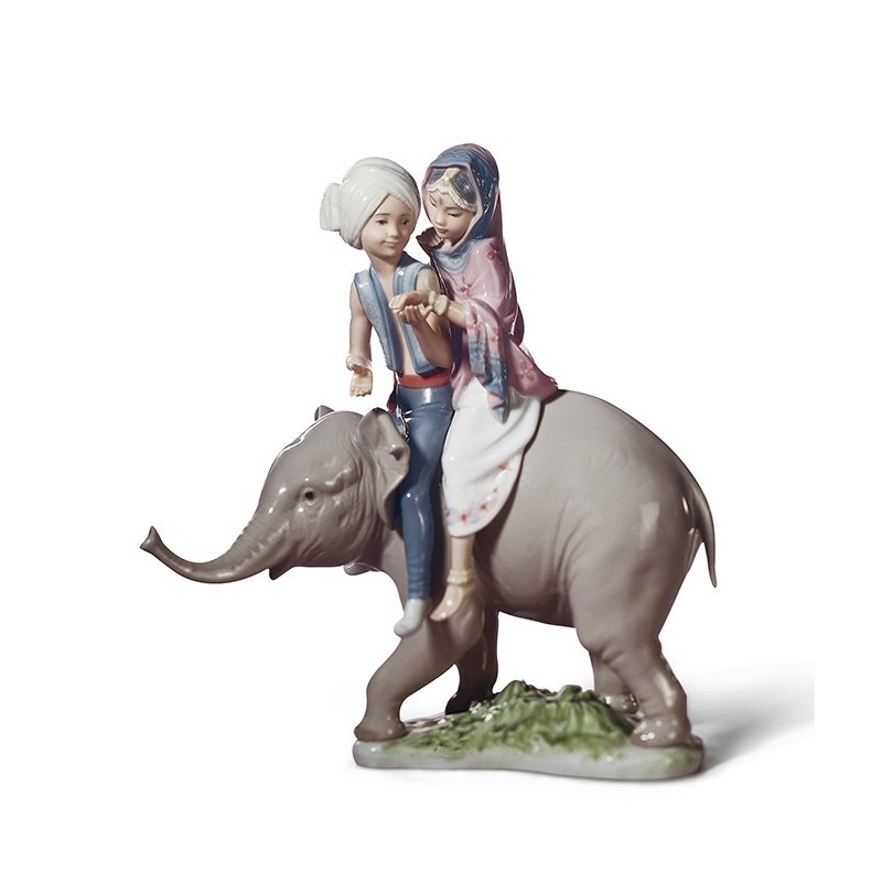 Figura de porcelana Lladró Niños Hindúes Sobre Elefante