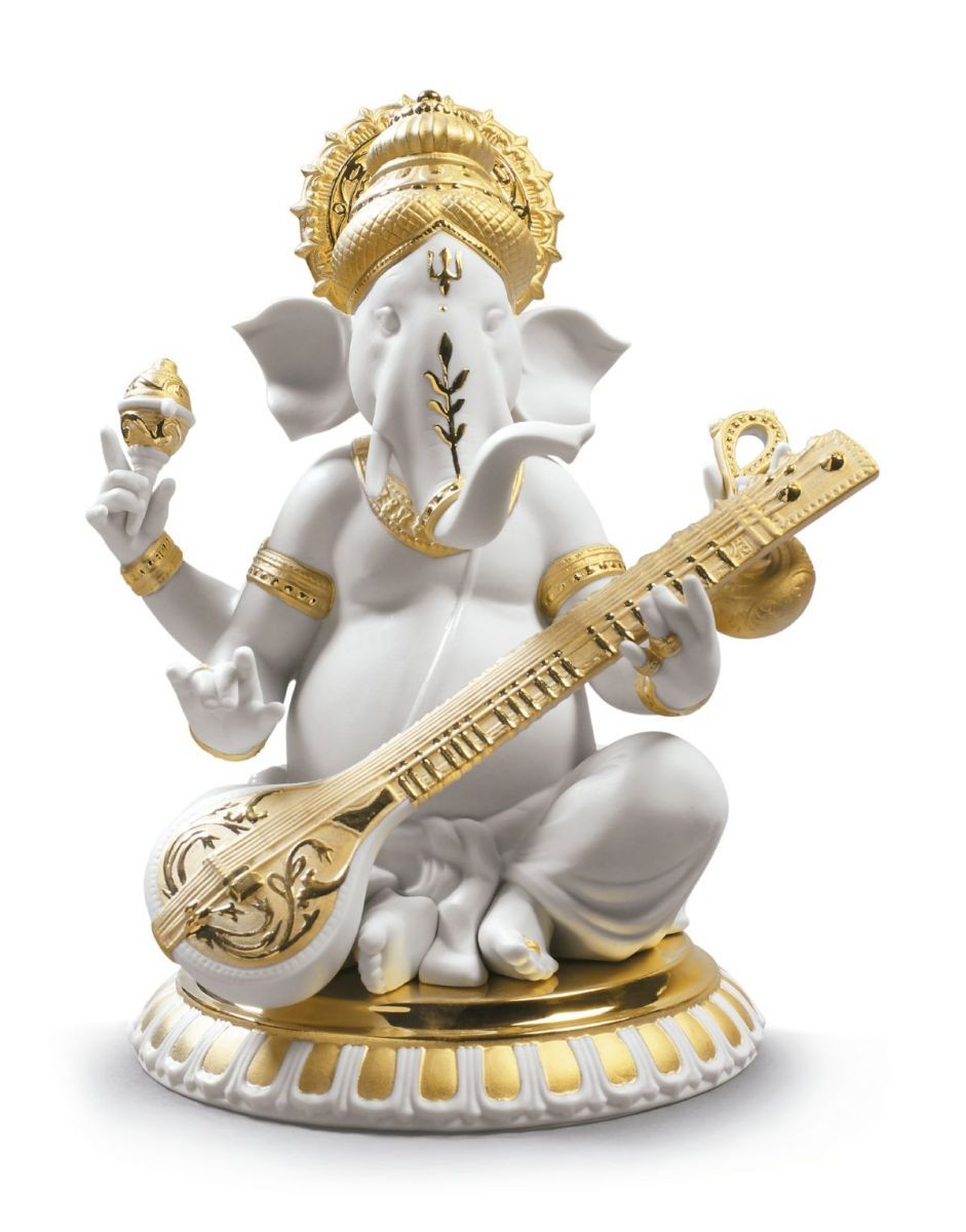 Ganesha con Veena (Re-Deco dorado)